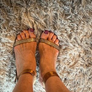 Jessica Metallic Gold Rhinestone Ankle-Strap Heels